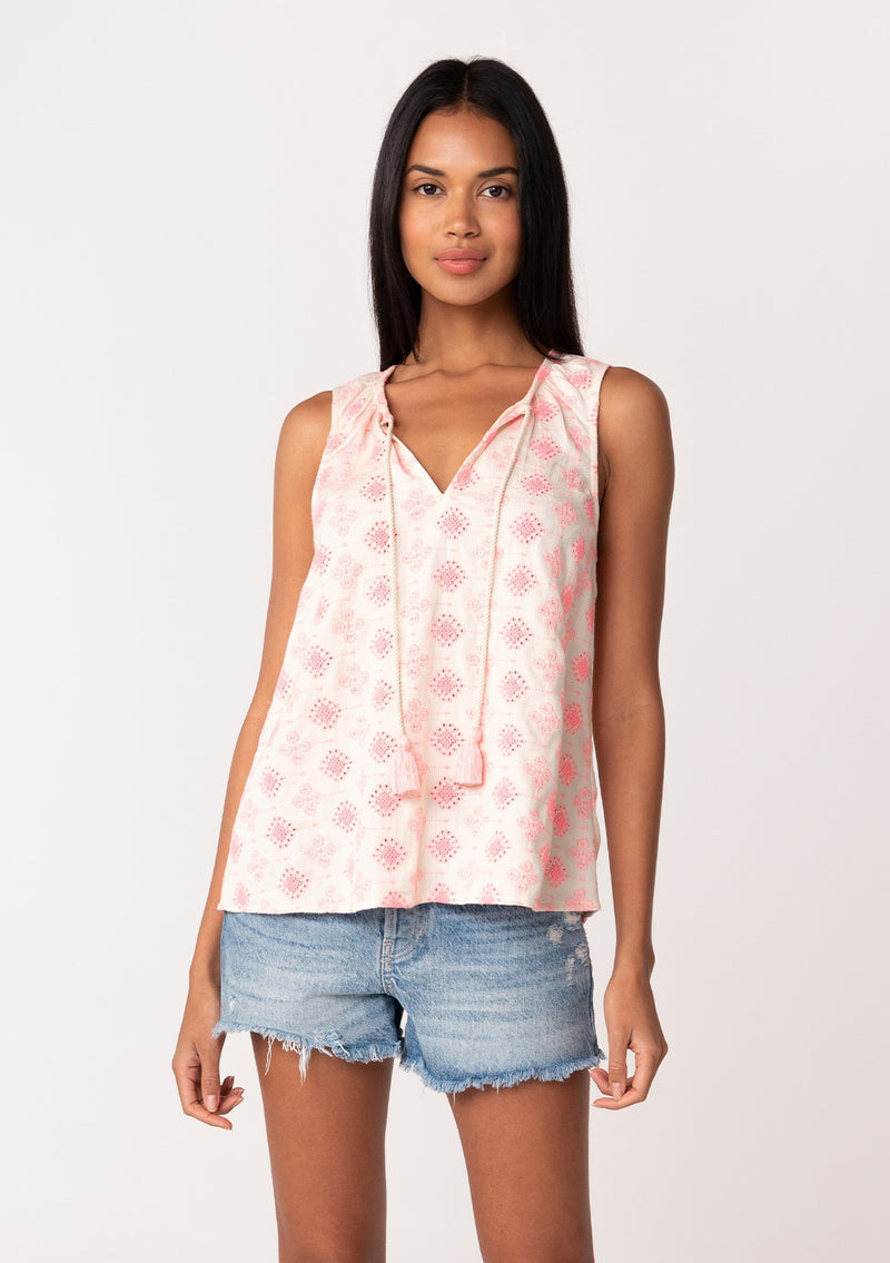 Embroidered Tie Neck Tank
