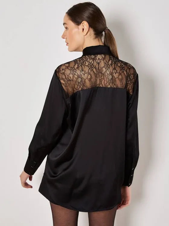 Lace Insert Satin Shirt