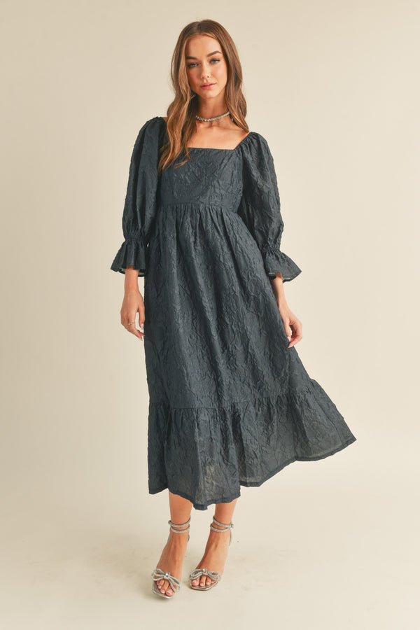 Square Neck Dress W/Shirling