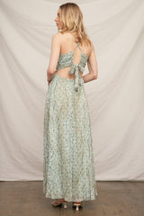 Printed Chiffon Tie Back Dress