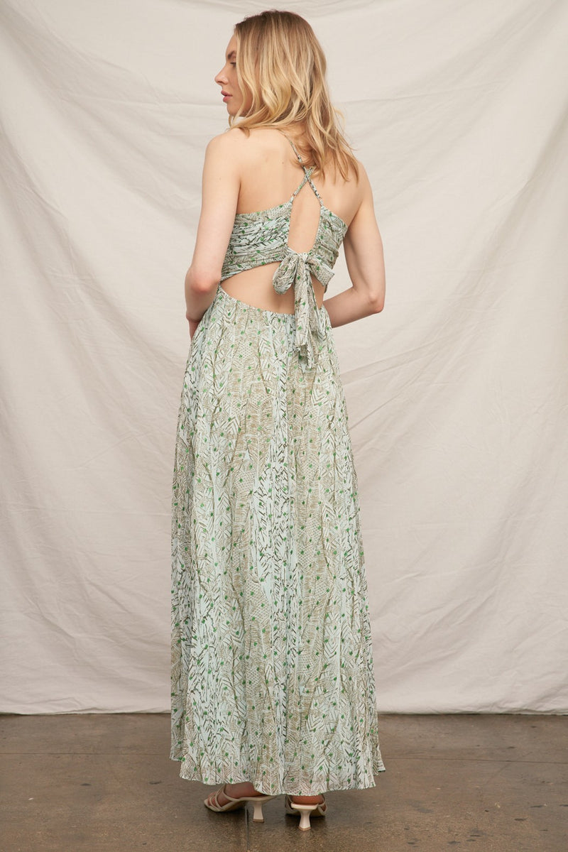 Printed Chiffon Tie Back Dress