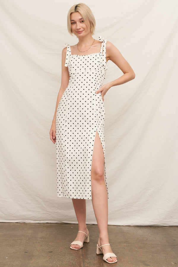 Polka Dot Midi Dress w/Slit