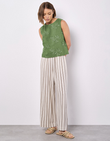 3D Floral Linen Top-Green