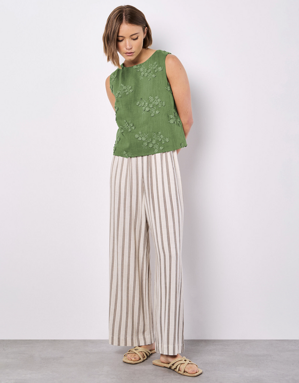 3D Floral Linen Top-Green