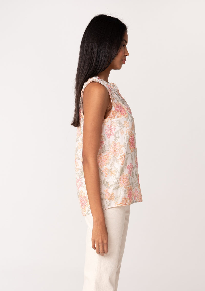 Ruffle Neck Floral Tank