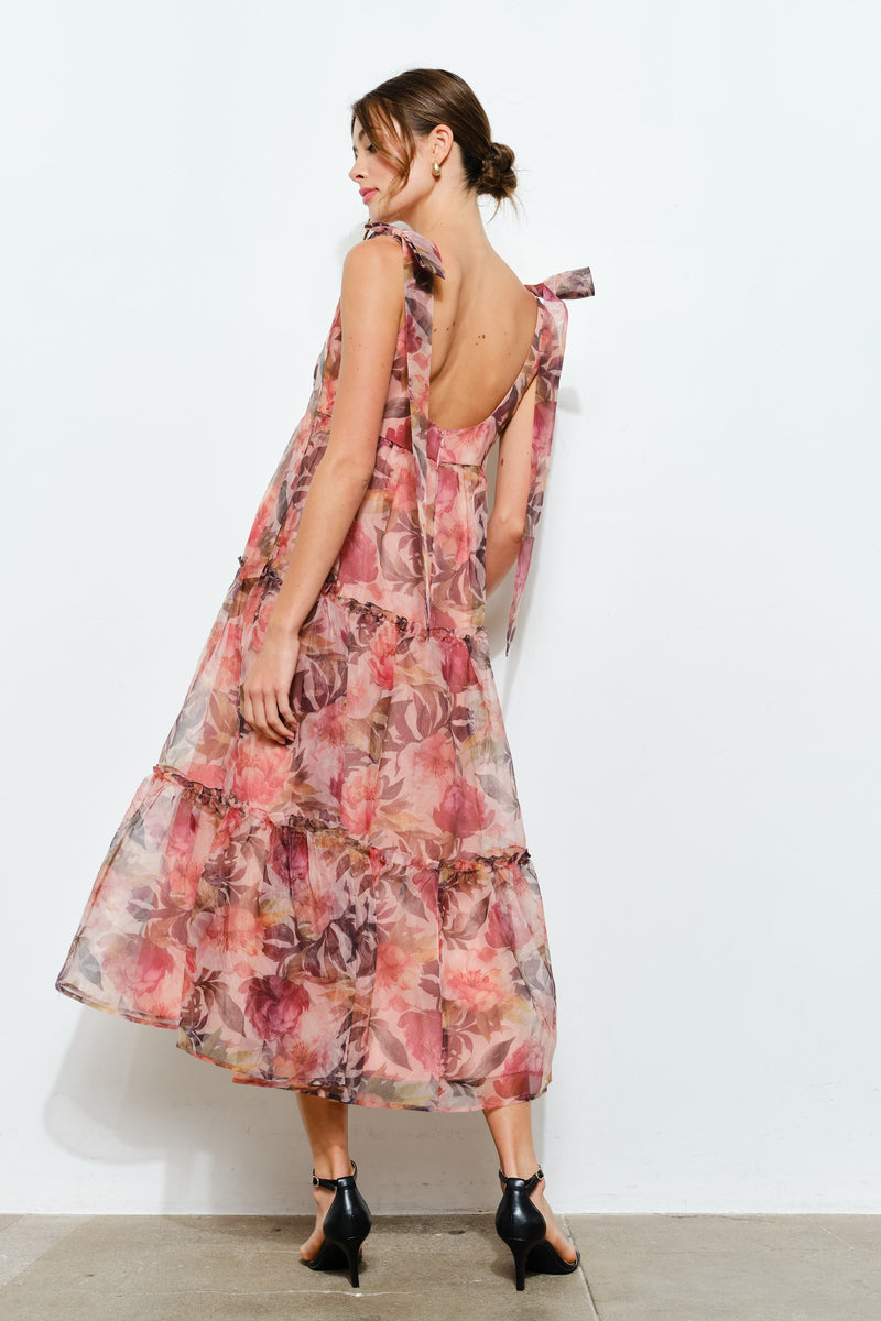 Organza Tiered Midi Dress