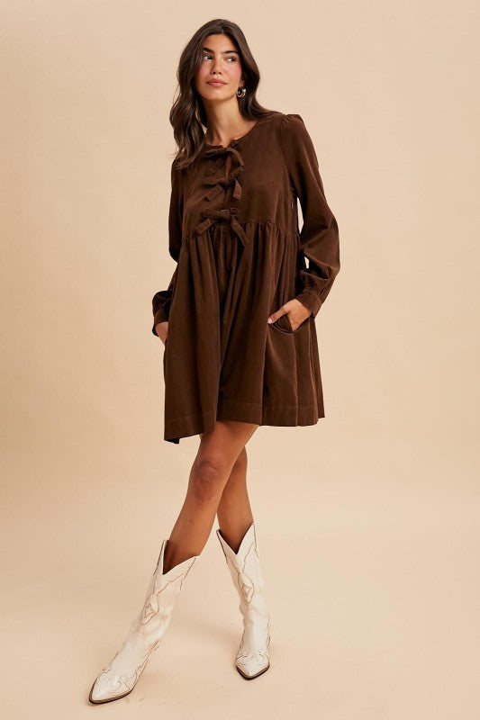 Alia Cord Bow Dress