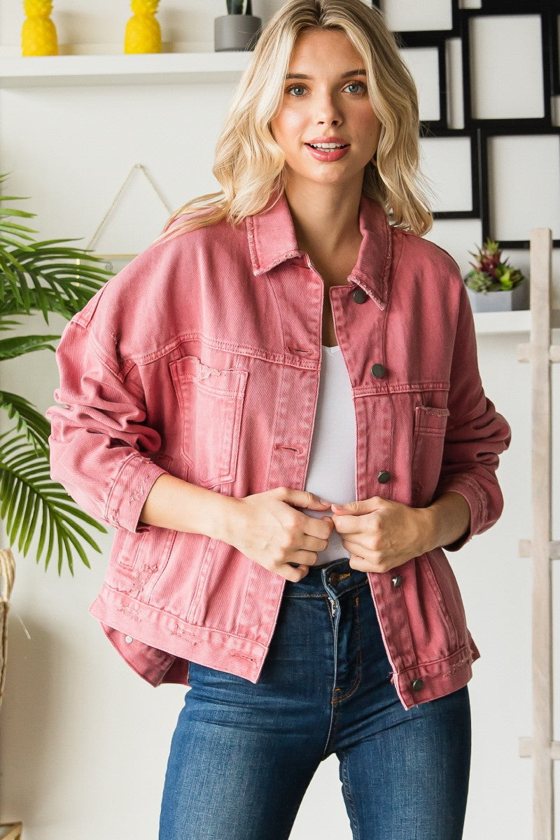 Oversize Pleated Back Denim Jacket