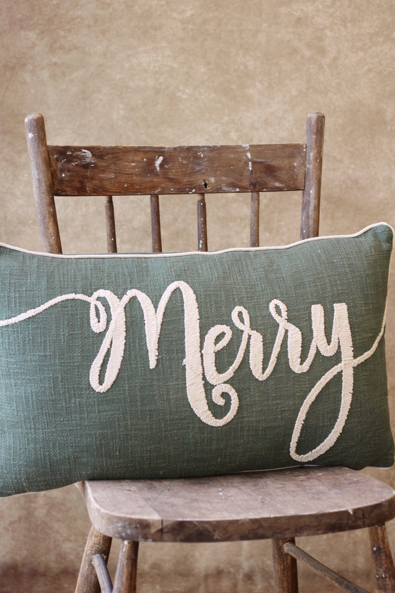 Embroidered Merry Pillow