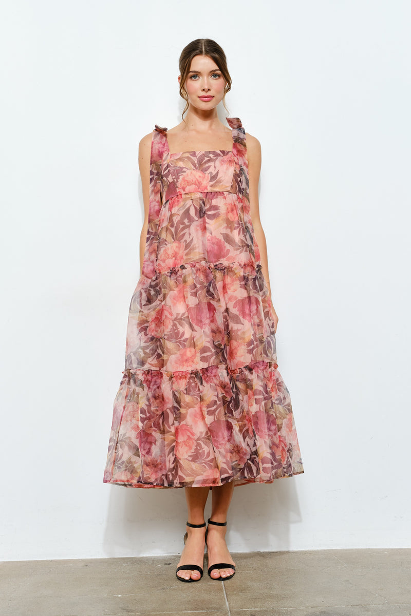 Organza Tiered Midi Dress