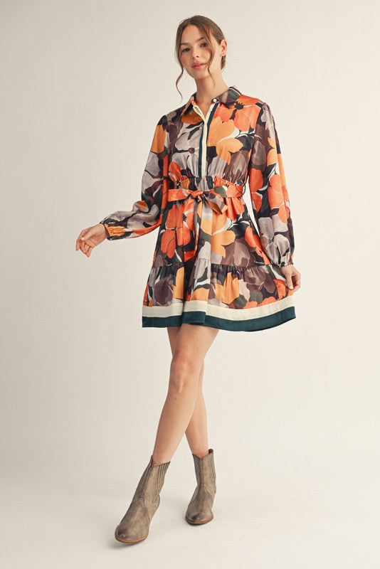 Sara Floral Satin Dress