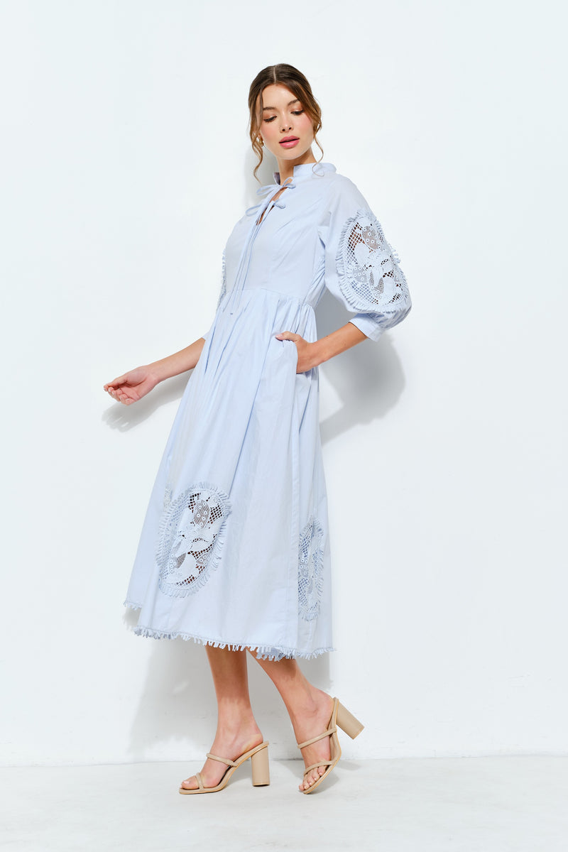 Cotton Lace Embroidered Midi Dress