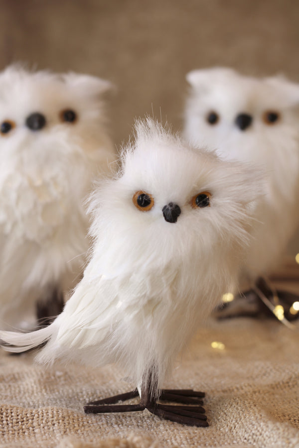 Standing Furry Owl-White