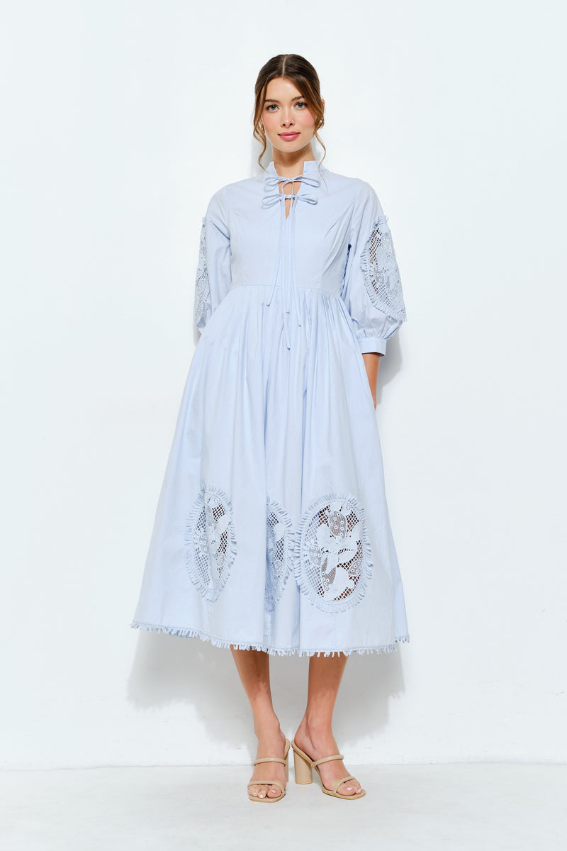 Cotton Lace Embroidered Midi Dress