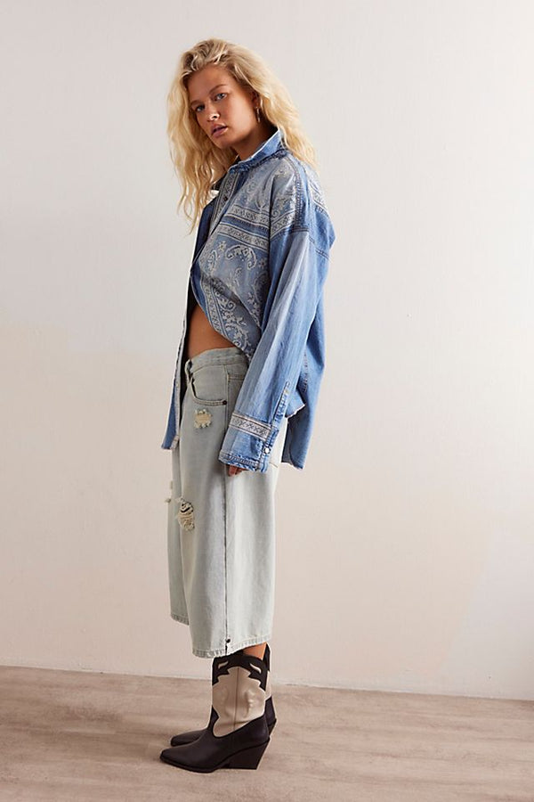 Lace Embroidered Denim Shirt