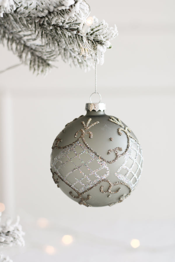 Grey Glitter Glass Ball