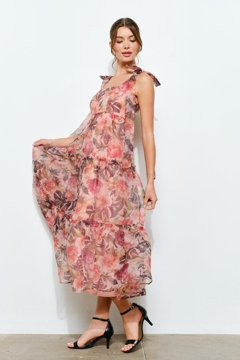 Organza Tiered Midi Dress