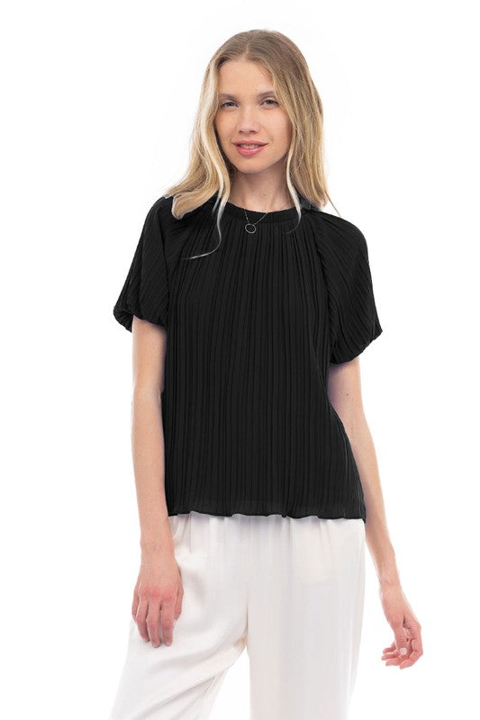Bubble Sleeve Pleated Blouse