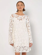 Floral Crochet Bell Sleeve Dress