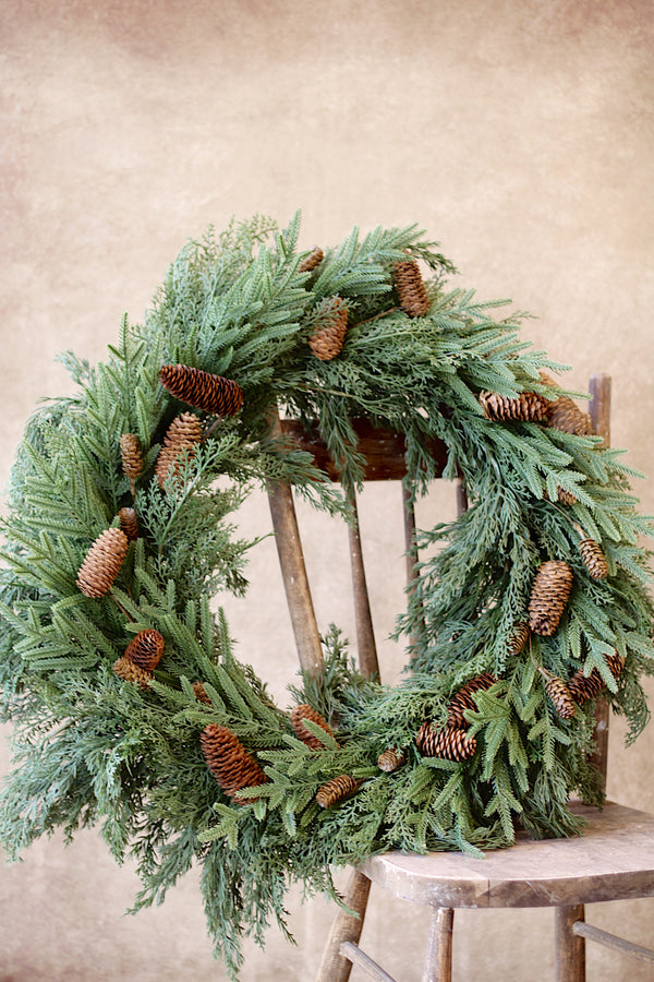 RT Mixed Cedar Wreath W/Cones