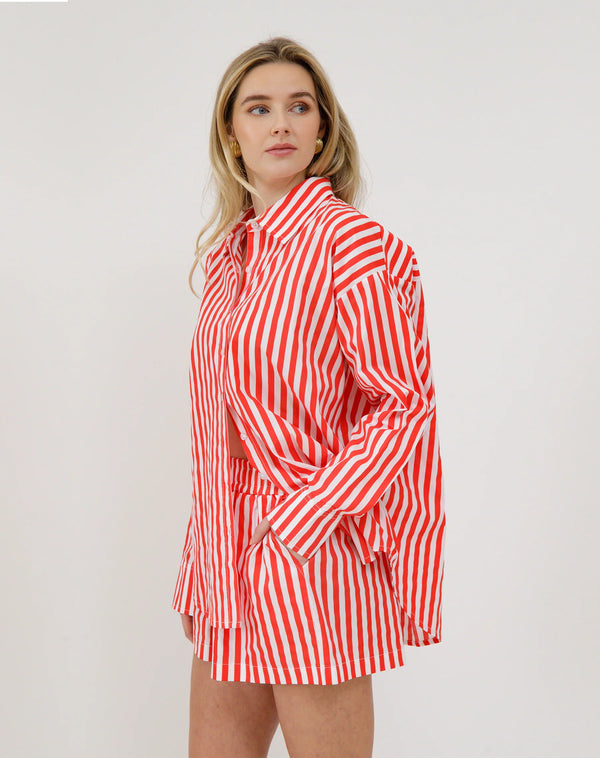 Poplin Button Up-Red Stripe