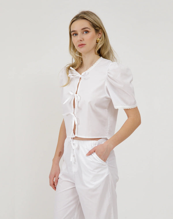 Poplin Tie Top-White