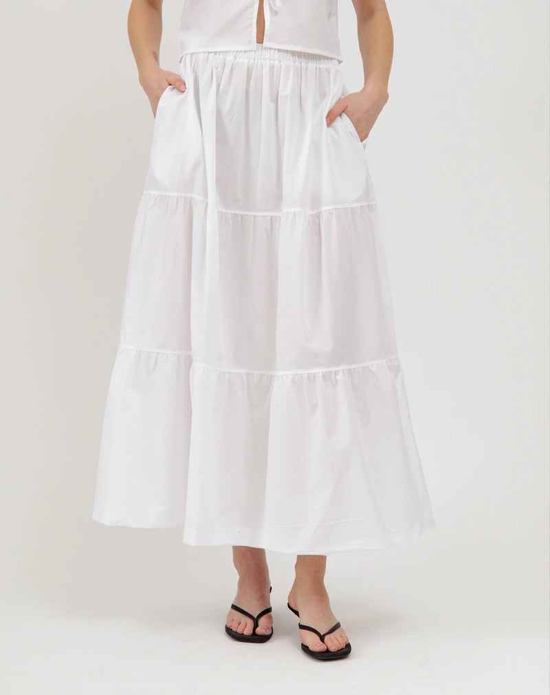 Poplin Long Skirt-White
