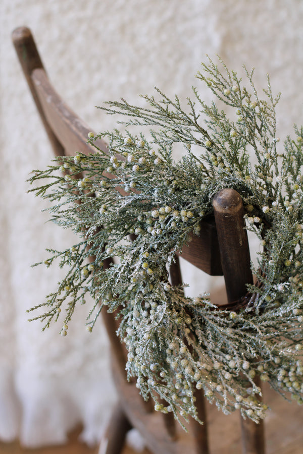 Snowy Cedar Wreath 15"