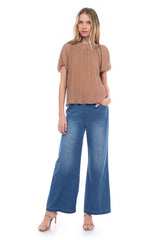 Bubble Sleeve Pleated Blouse
