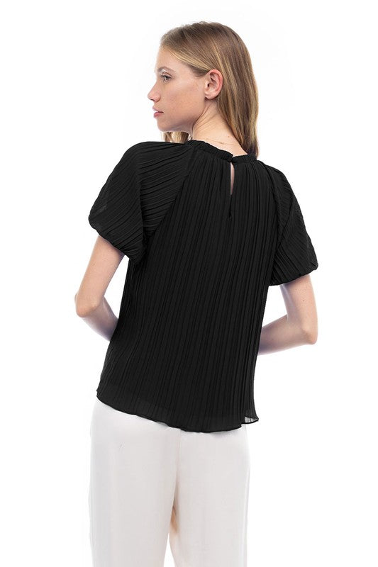 Bubble Sleeve Pleated Blouse