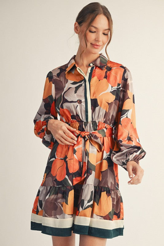 Sara Floral Satin Dress