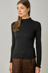 Ruffle Mock Neck