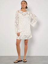 Floral Crochet Bell Sleeve Dress