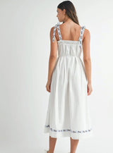 Embroidered Shoulder Strap Midi Dress