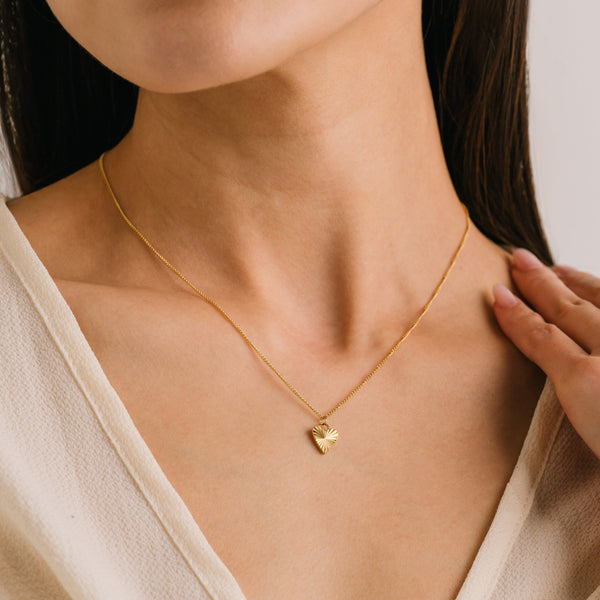 Fluted Heart Necklace-Gold