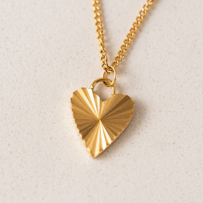Fluted Heart Necklace-Gold