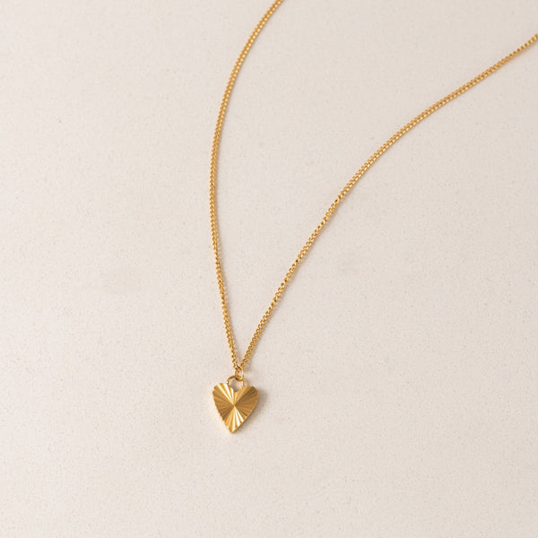 Fluted Heart Necklace-Gold