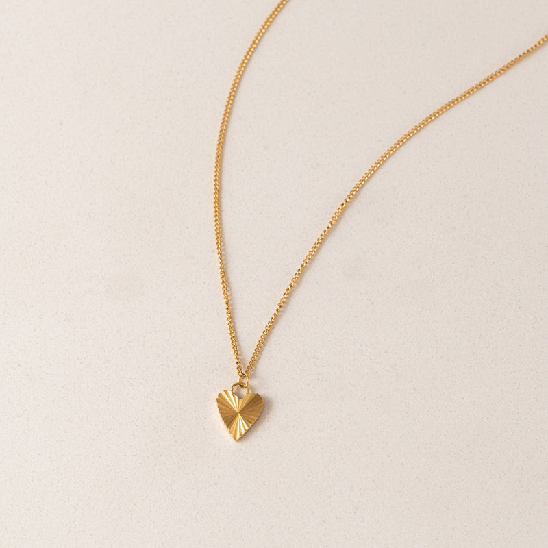 Fluted Heart Necklace-Gold