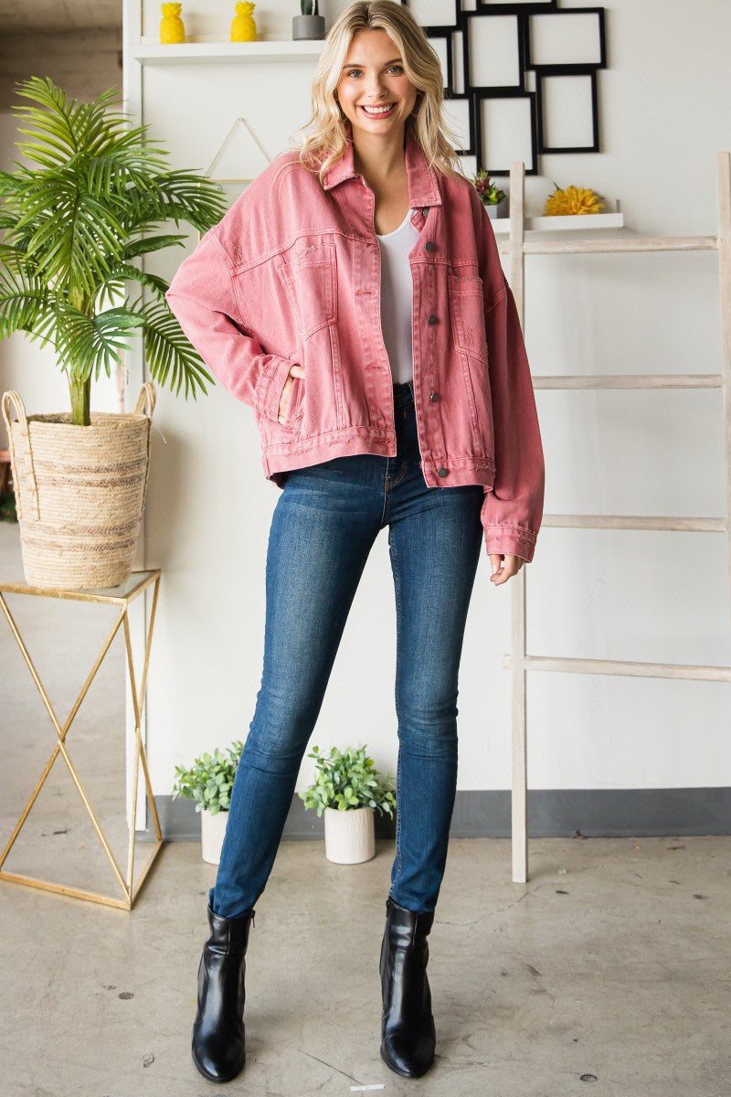 Oversize Pleated Back Denim Jacket
