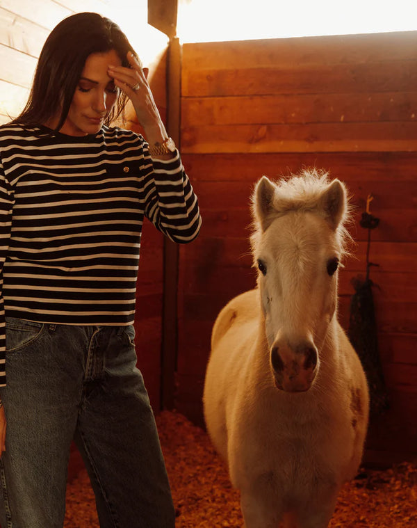 Striped L/S Tee W/Gold Button