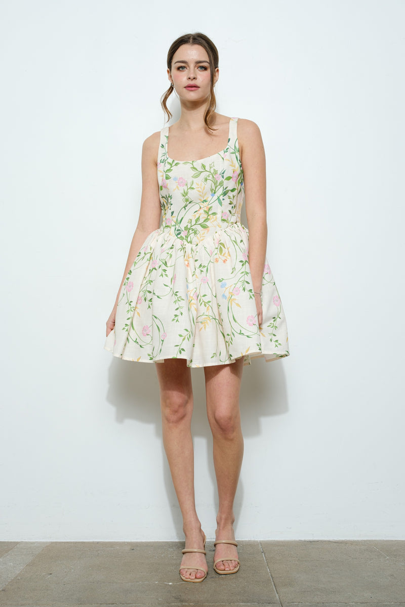 Floral Square Neck Mini Dress