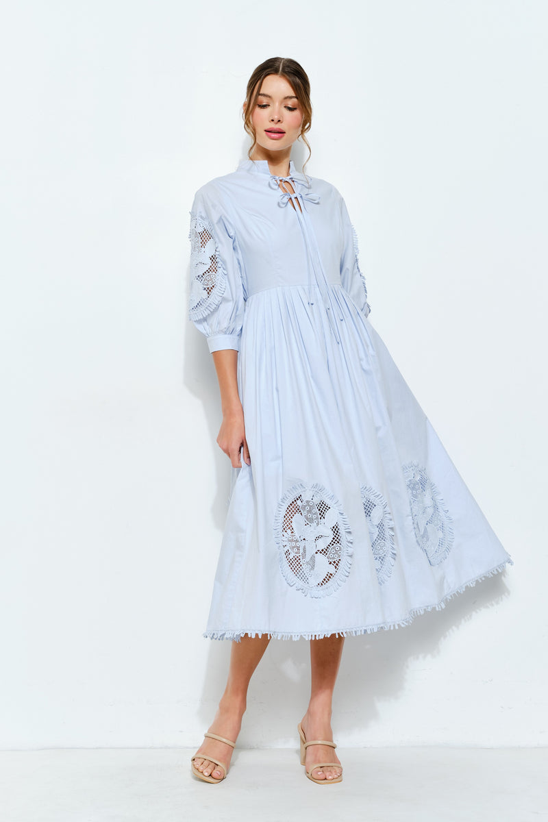 Cotton Lace Embroidered Midi Dress