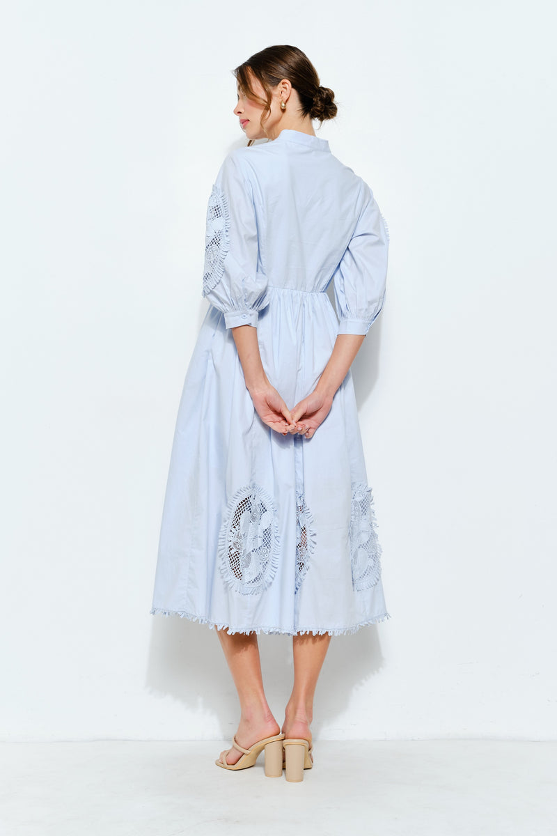 Cotton Lace Embroidered Midi Dress