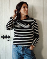 Striped L/S Tee W/Gold Button