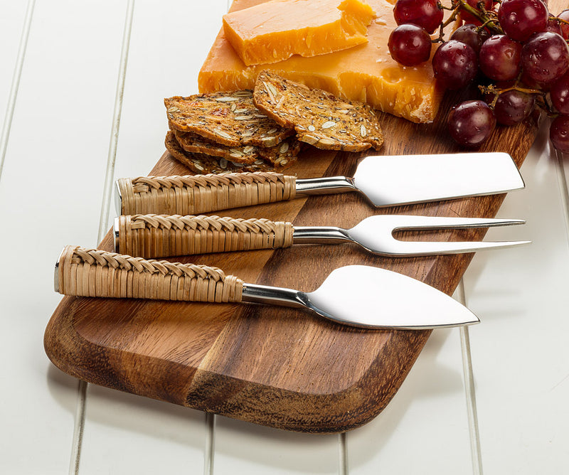 Rattan Handle Cheese Knives S/3